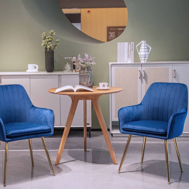 Dining Chair Set of 2 - Modern Mid-Back Accent Chairs with Gold Plating Legs - Upholstered Living Room Chairs (Set of 2)