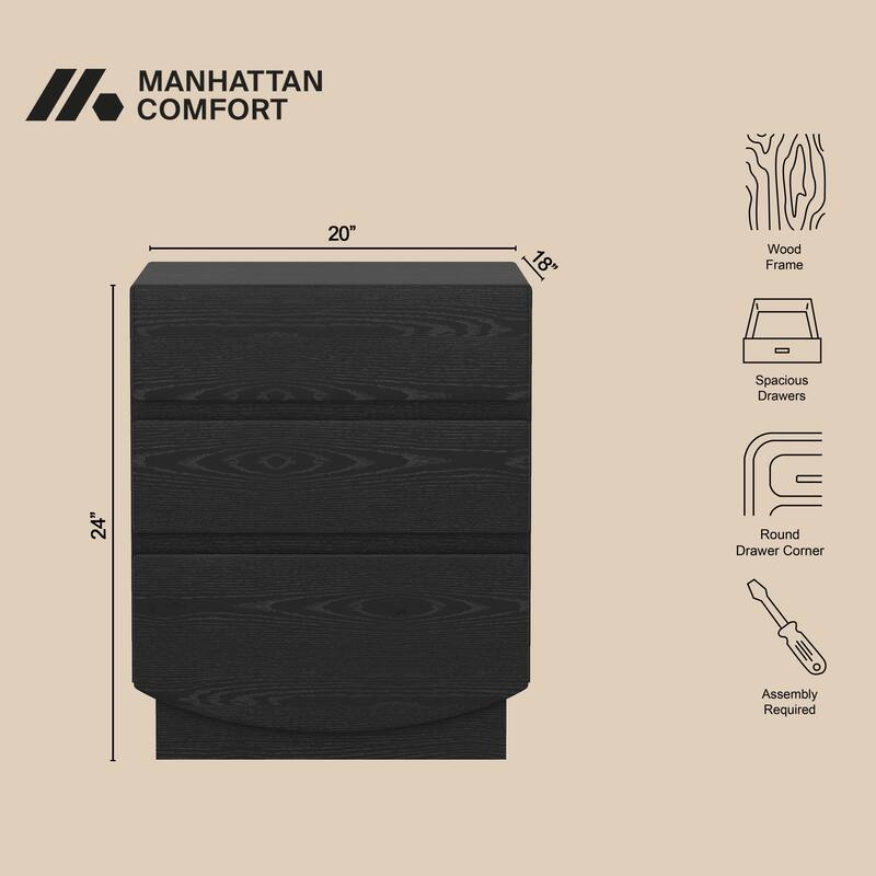 Ardea 20" Nightstand in Natural Oak (3-Drawer)