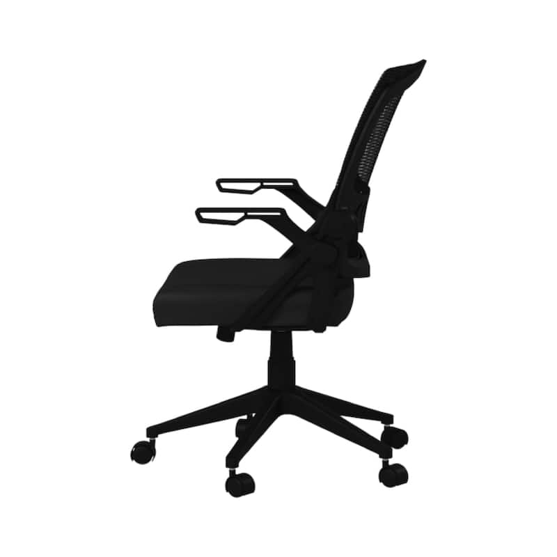 Rolling Task Chair with Flip Arms, Black Mesh and Vinyl, Adjustable