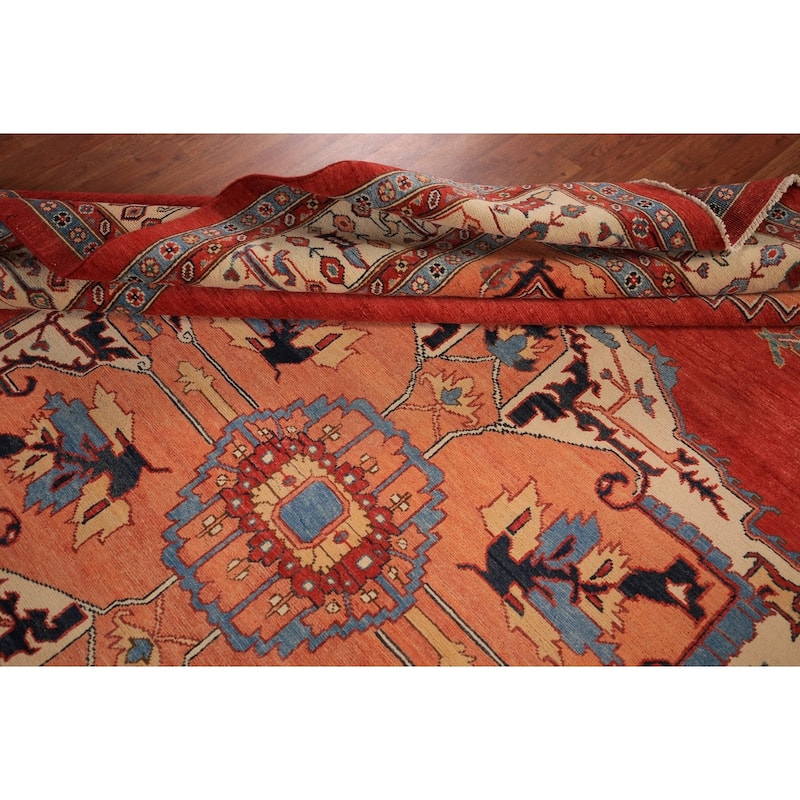 Geometric Heriz Serapi Vegetable Dye Area Rug Hand-Knotted Wool Carpet - 8'11" x 11'11"