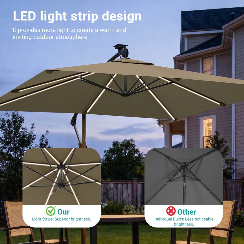 Sonkuki Outdoor 8.2x8.2FT LED lighted Patio Offset umbrella for Garden