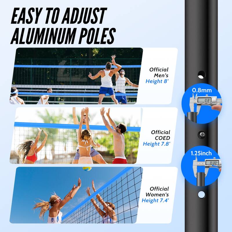Portable Professional Outdoor Volleyball Net Set with Adjustable Height Aluminum Poles for Backyard Beach