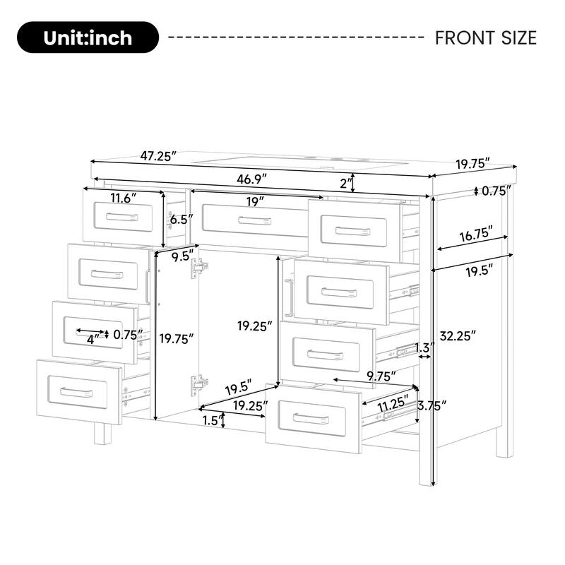 48" Classic Bathroom Vanity with Sink, Soft-Closing Doors & 8 Drawers