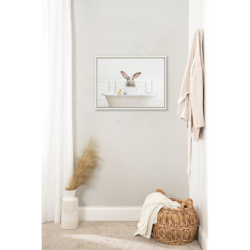 Kate and Laurel Sylvie Bunny Bubble Bath Framed Canvas by Amy Peterson