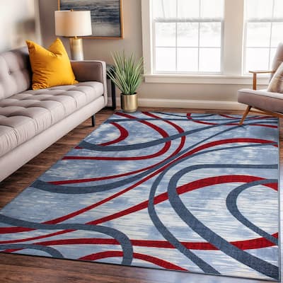Contemporary Distressed Abstract Lines Non Slip Area Rug