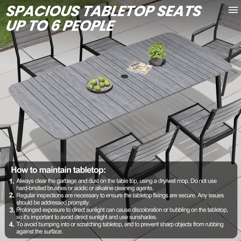 Outdoor 7/9-Piece Patio Dining Set Rectangular Dining Table with Stackable Chairs
