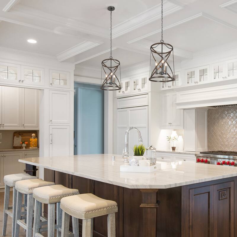 Halam Modern Farmhouse Barn Drum Chandelier Bronze Metal Island Pendant Lighting