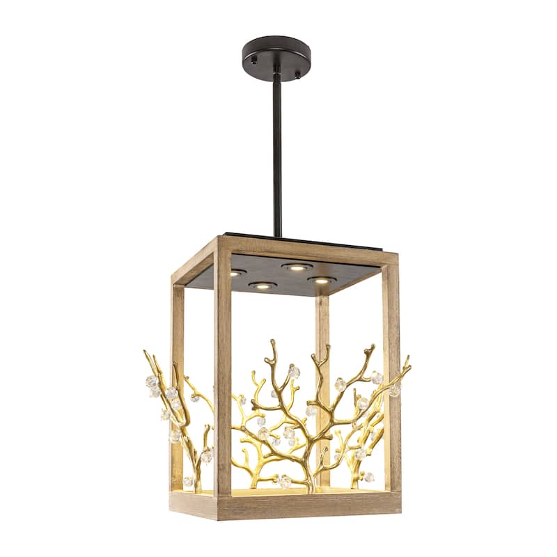 Farmhouse Gold 4-Light LED Crystal Adjustable Lantern Pendant Light