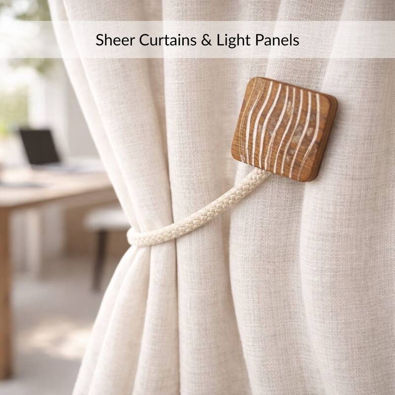 Magnetic Curtain Tiebacks 17 in Wood Rope