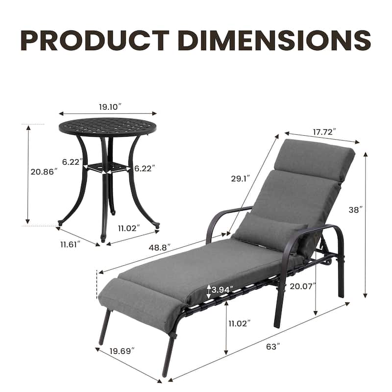 Outdoor Adjustable Patio Chaise Lounge Chair with Side Table Cushion