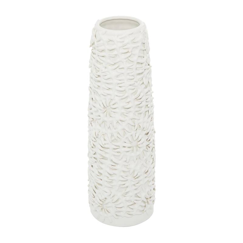 Ceramic Leaf Embossed Decorative Vase - White - Roche River Decor