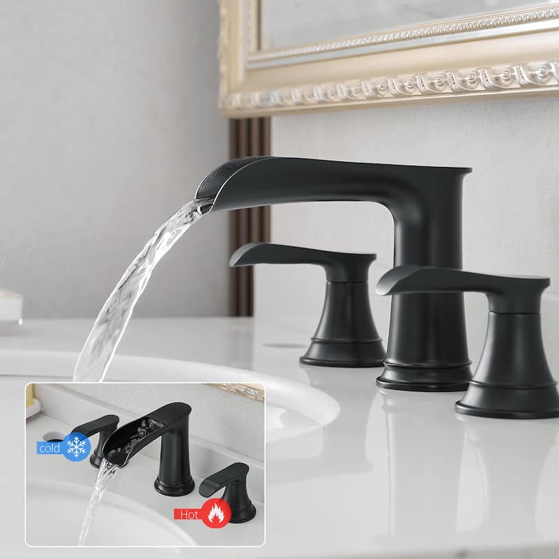 Modern 2 Handle Waterfall Bathroom Sink Faucet with Pop Up Drain Double Lever Handles, Fingerprint Resistant, 3 Holes