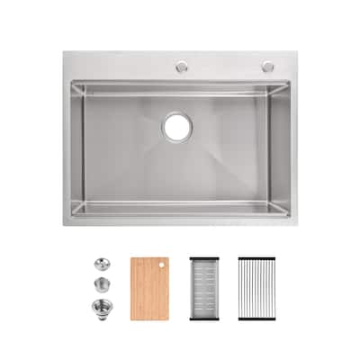 Stainless Steel Kitchen Sink Single Bowl with Cutting Board, Colander