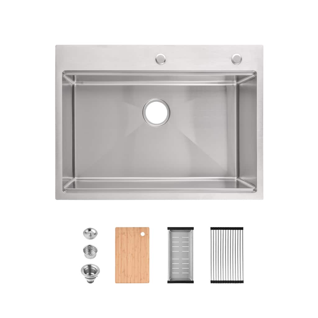 Stainless Steel Kitchen Sink Single Bowl with Cutting Board, Colander