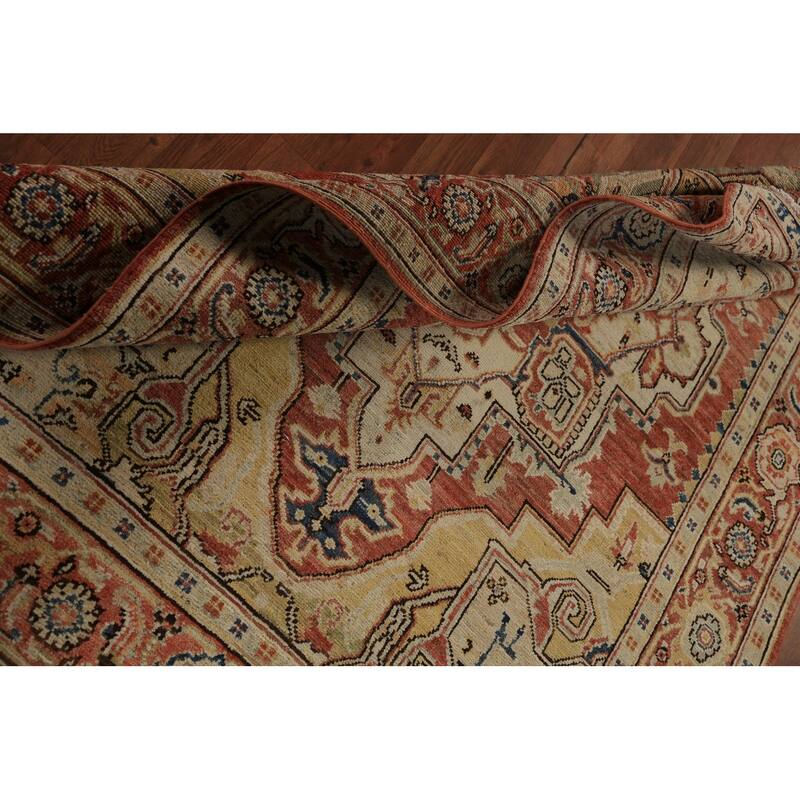 Geometric Heriz Serapi Vegetable Dye Rug Handmade Wool Carpet - 5'0"x 6'10"