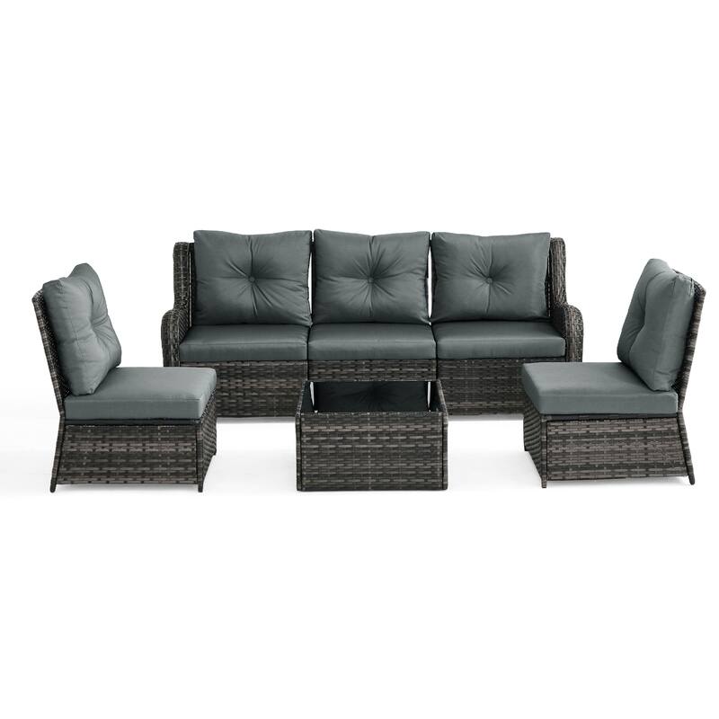 6-pieces Patio Wicker Outdoor Sectional Seating Sofa Set with Coffee Table