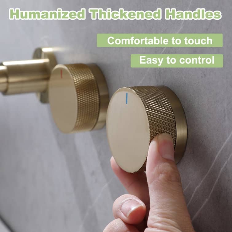 Solid Brass 2-Round Knob Handle Wall Mounted Bathroom Faucet