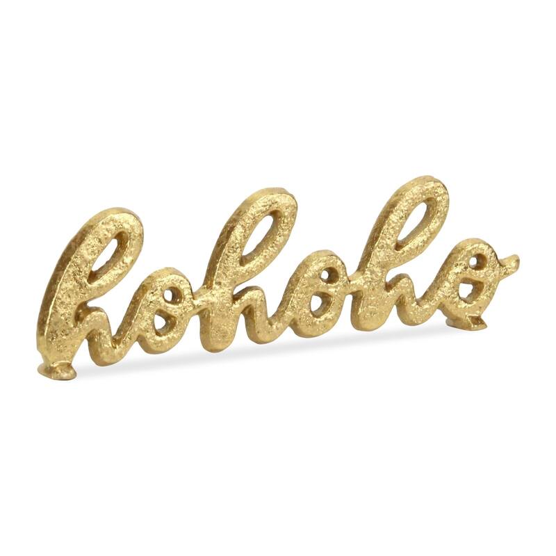 Handcrafted Cast Iron "hohoho" Christmas Sign - 8.5" - Gold