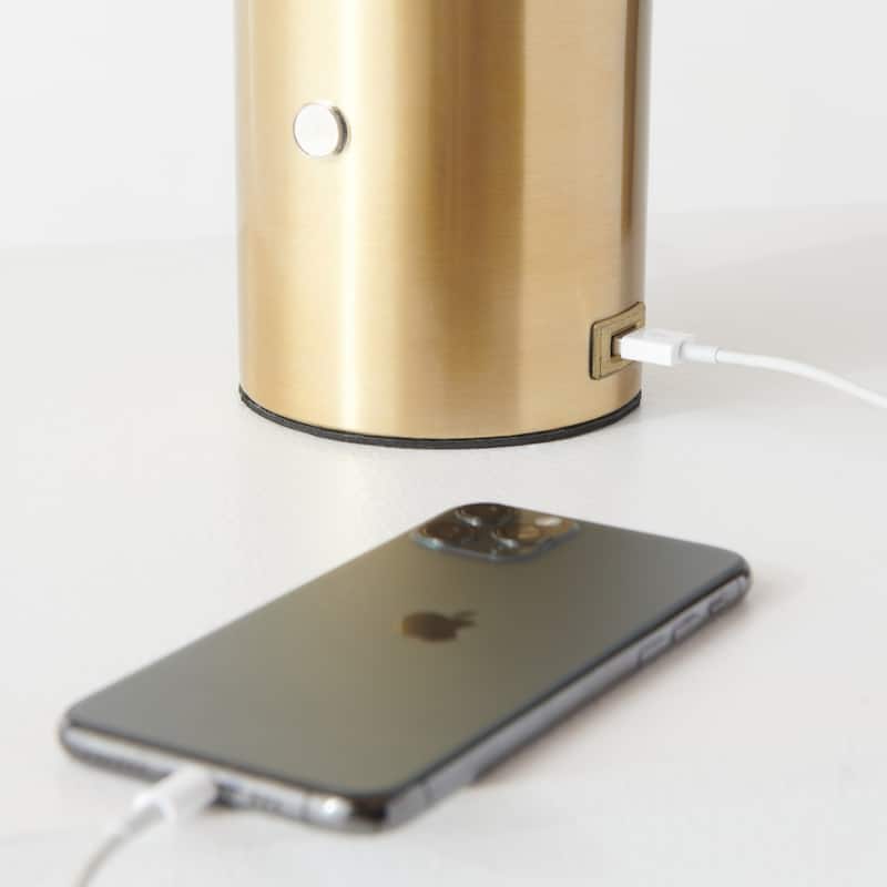 Brightech Kai 11 in. Antique Brass Mid-Century Modern Integrated LED Bedside Table Lamp with Built-In 3-Way Dimmer