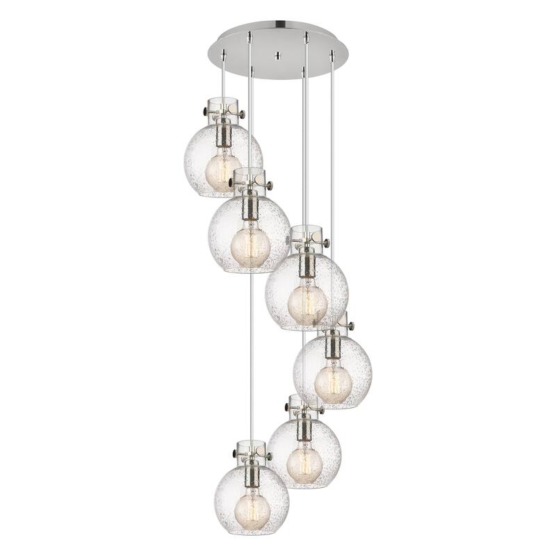 Innovations Lighting Newton Sphere - 6 Light 8" Cord Hung Multi Pendant - 14" Canopy - Polished Nickel/Seedy
