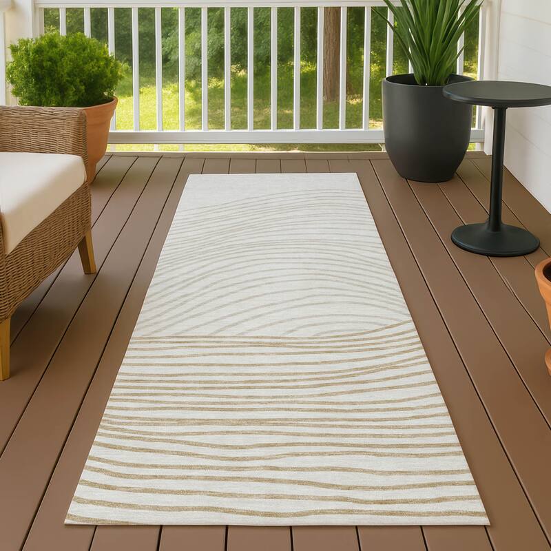 Machine Washable Indoor/ Outdoor Modern Arches Chantille Rug - Ivory - 2'3" x 7'6"