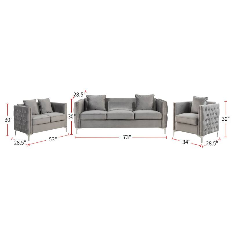 Velvet Living Room Set in Gray