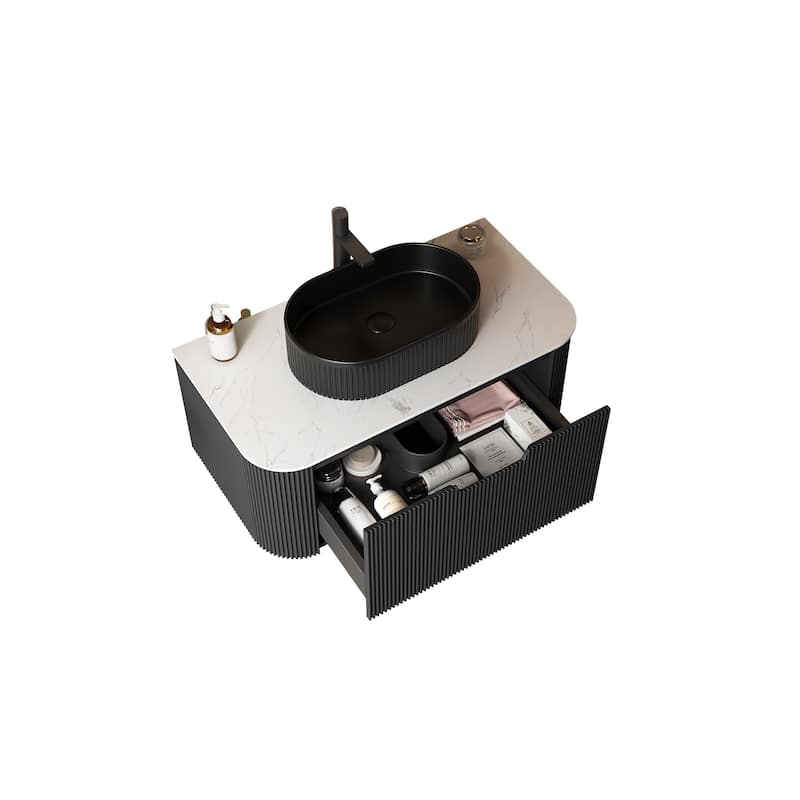 36" Bathroom Vanity with Sink, Modern Wall-Mounted Bathroom Storage Cabinet with a Drawer, Ceramic Vessel Basin without Faucet