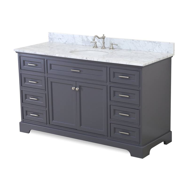 KitchenBathCollection Aria 60" Single Bathroom Vanity with Carrara Marble Top
