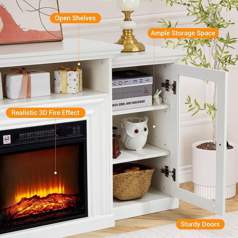 TV Stand For TVs Up To 60" With 18" Electric Fireplace Included, Overheat Protection
