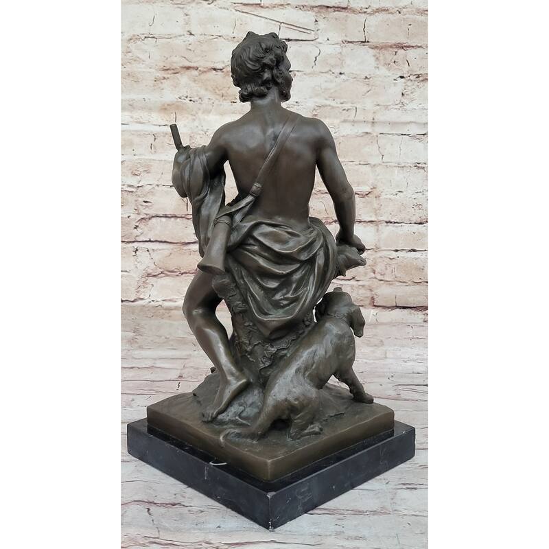 Muscular Male Shepherd With His Imitative Dog - Bronze Sculpture By Barbedienne On Marble Base