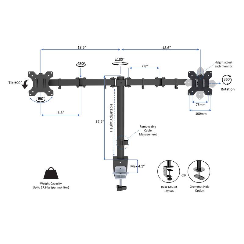 Rocelco 37.5 in. W White Height Adjustable Standing Desk Converter with Dual Monitor Mount and Anti Fatigue Mat Tray