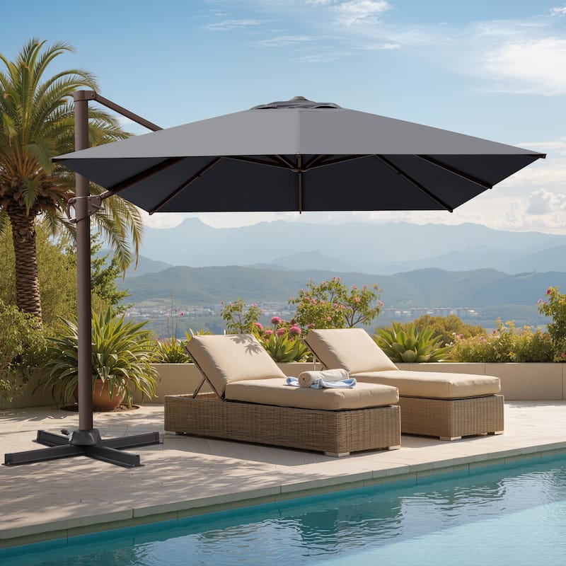 10 x 13 FT Luxury Outdoor Shade Canopy Patio Cantilever Offset Umbrella Aluminum with 360-degree Rotation - Dark Grey