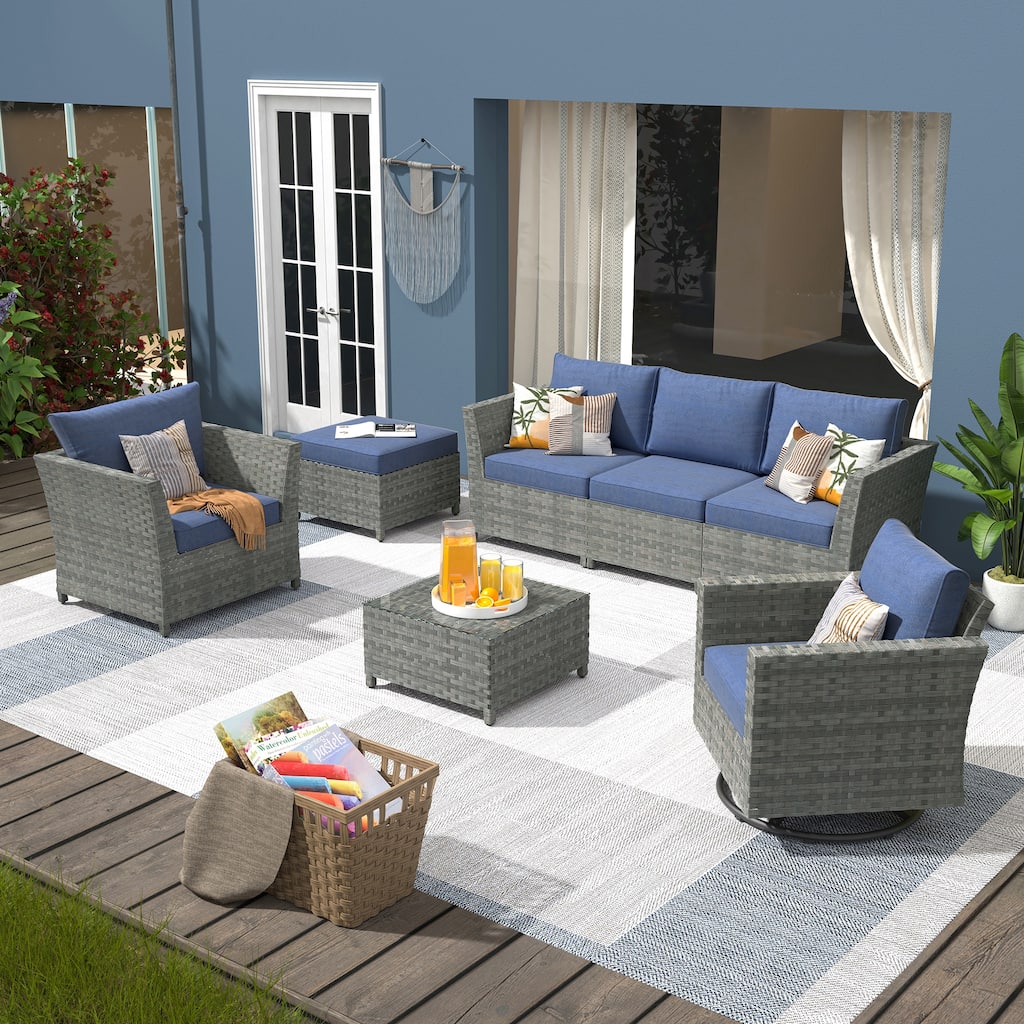 XIZZI 7-piece Outdoor Patio Furniture Wicker Conversation Set