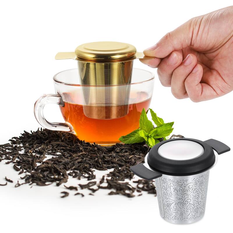 1 Pcs Tea Infuser Filter with Lid, Tea Strainer, Black