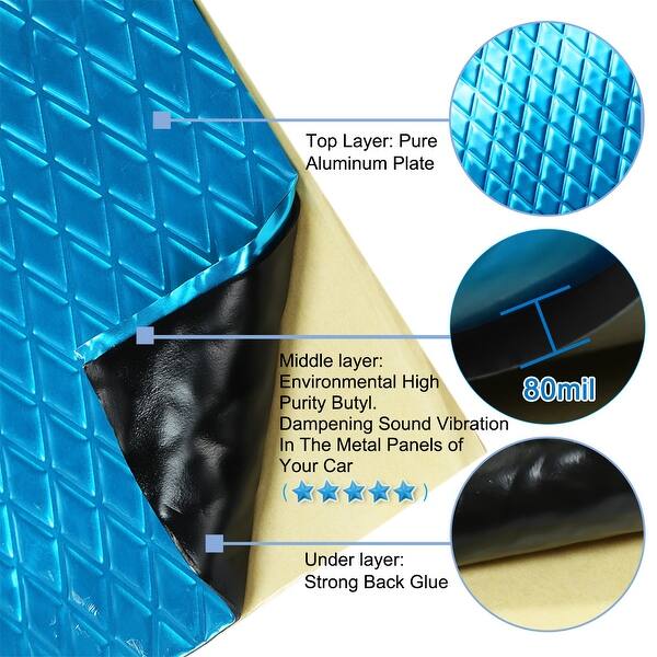 Shop 29 7sqft 80mil Blue Butyl Rubber Car Audio Sound Deadener Heat Insulation Mat Blue Black Glue On Sale Overstock 28516404