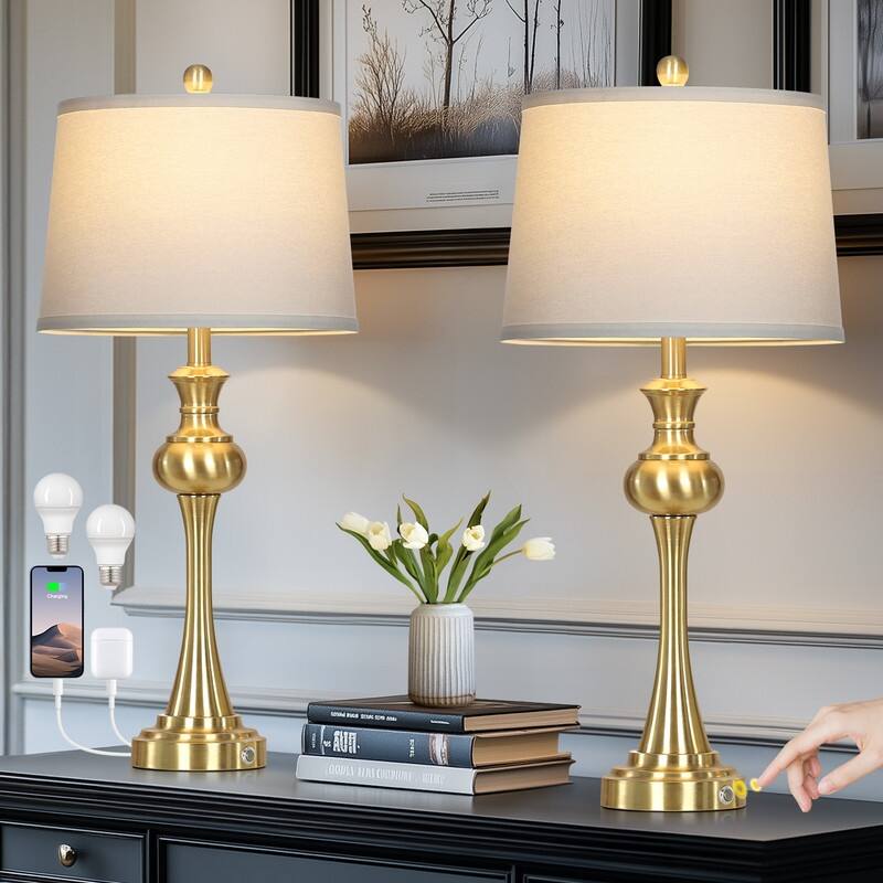 28.75'' Modern Table Lamp with USB & Type-C Charging Ports, 3-Way Touch Control(Set of 2)