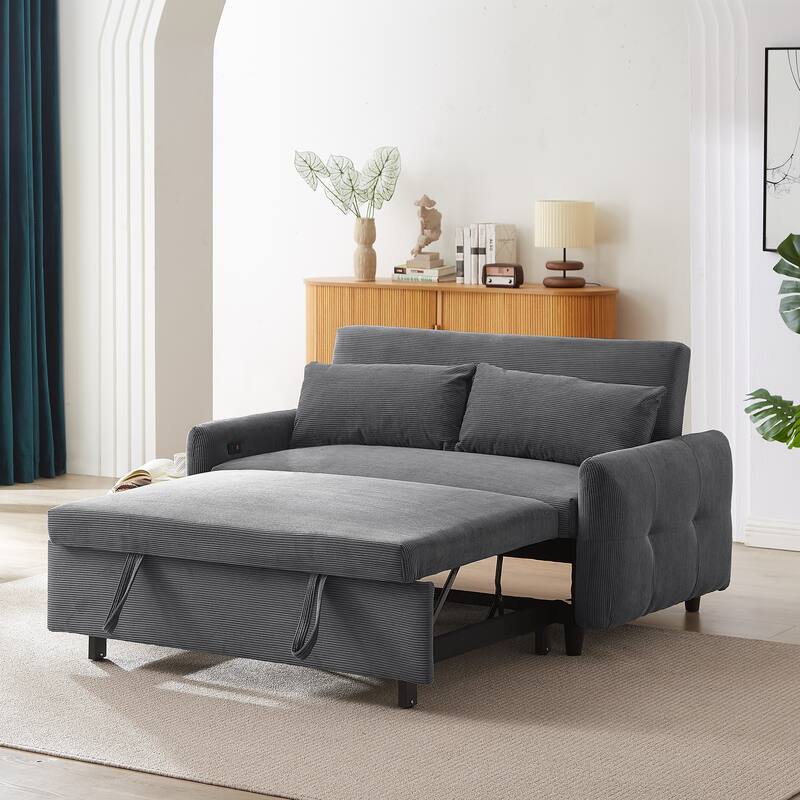 57.48" Pull-Out Sofa Bed Convertible Couch 2 Seat Loveseat Sofa