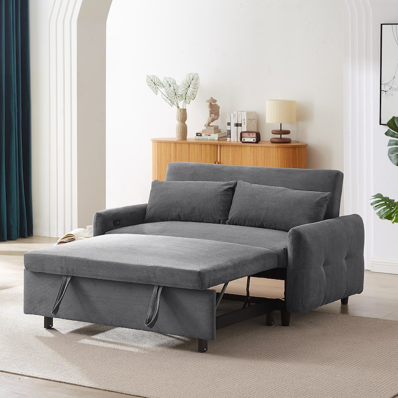 Convertible Sofa Bed Pull-out Sofa Couch 2 Seat Loveseat Sofa Modern Sleeper Sofa with 2 Throw Pillows and USB Ports