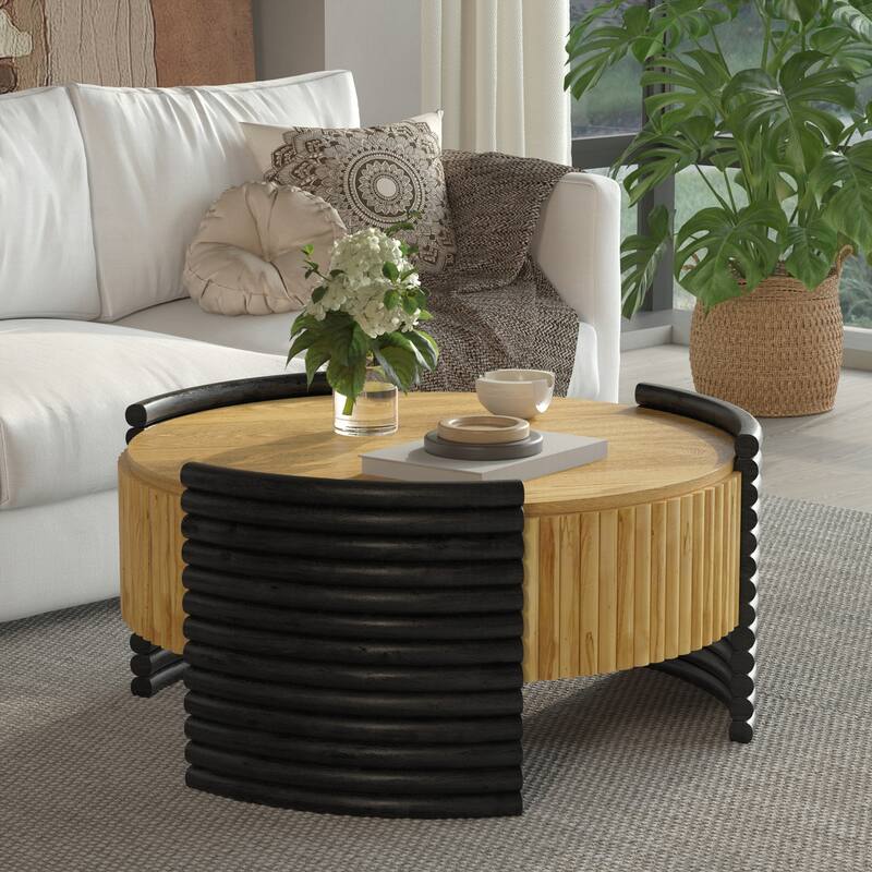 31.50" Modern Colorblocked Striped Coffee Table with Flip Top Storage Coffee Table