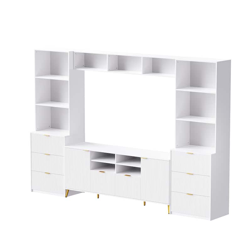 Large Entertainment Wall Unit w/ Large Storage Wall Mounted TV Stand w/ Open Bookshelf Media Cabinet for TVs Up to 70"