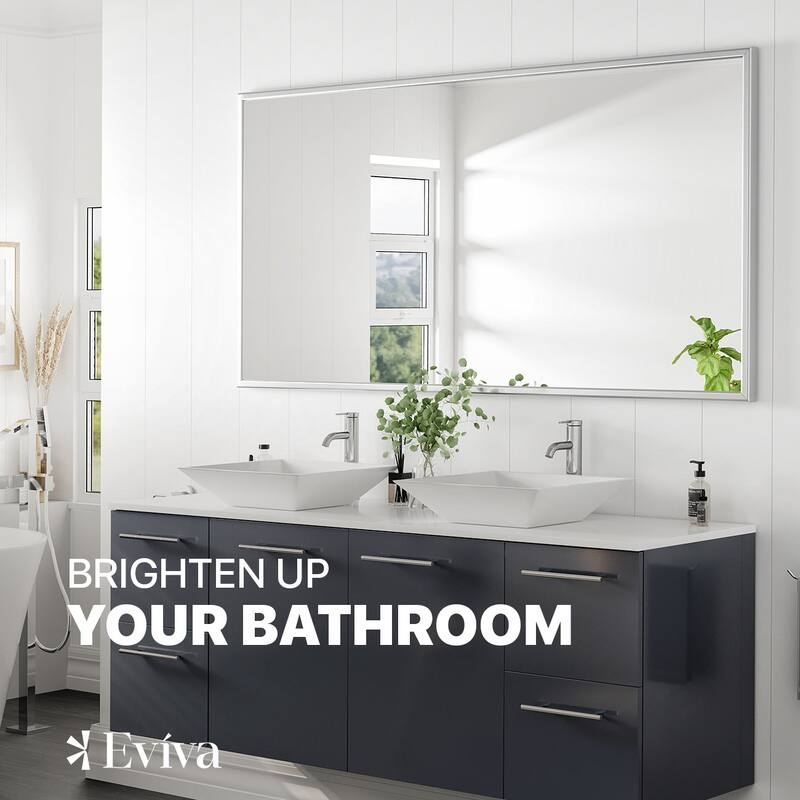 Eviva Vista 60" x 30" Rectangular Brushed Nickel Metal Framed Mirror - Brushed Nickel