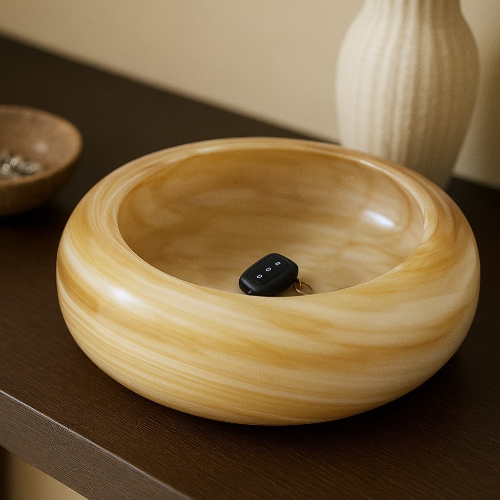 Round Glass Decorative Bowl with Swirl Pattern - 19", Orange - 19.0"