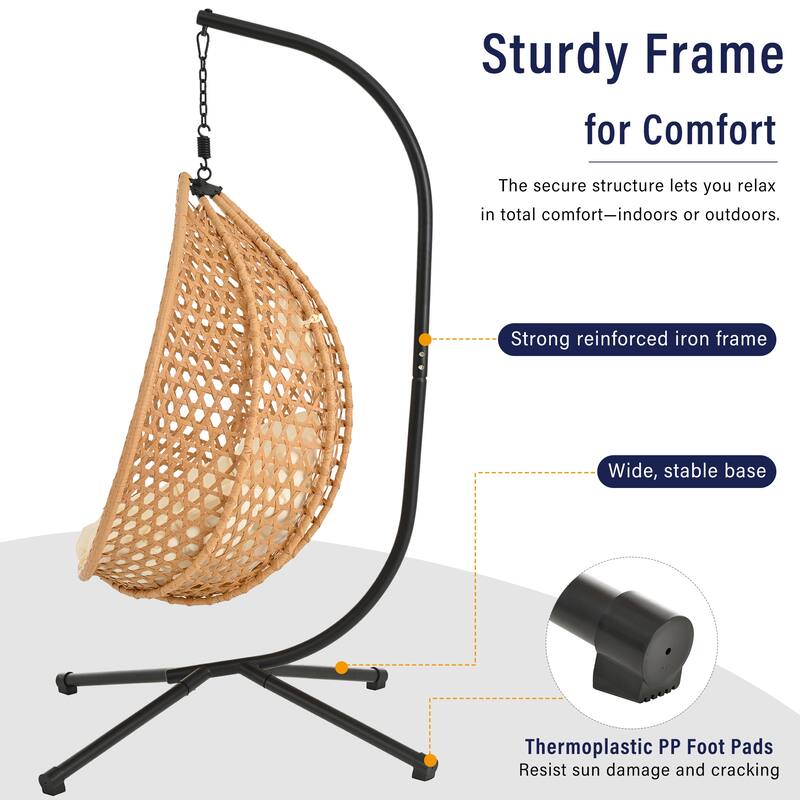 Sturdy Hammock Chair with Stand, Rattan Hanging Egg Chair with Soft Removable Cushion Swing Chairs for Balcony