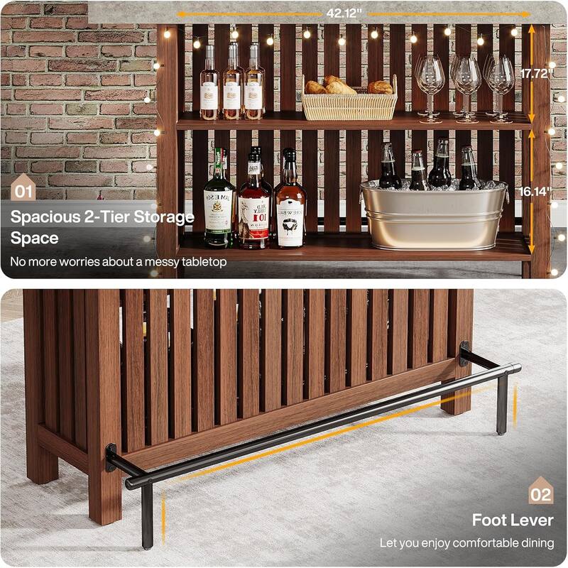 3 Tier Home Bar Unit, Mini Bar Table Height Pub Table with Footrest