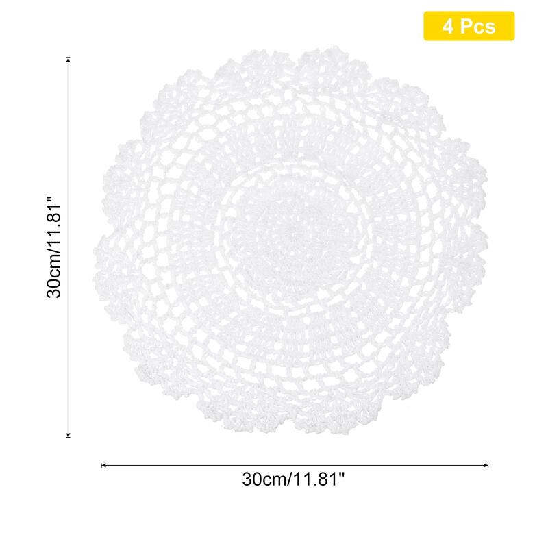 Crochet Doilies, 4 Pcs Handmade Lace Crochet Placemat Coaster, White - 11.81-Inch