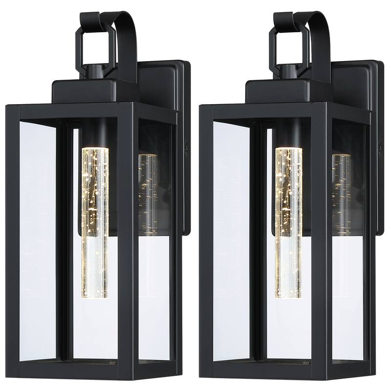 2 Pack 7W LED Black Outdoor Wall Sconce - Matte Black - Matte Black