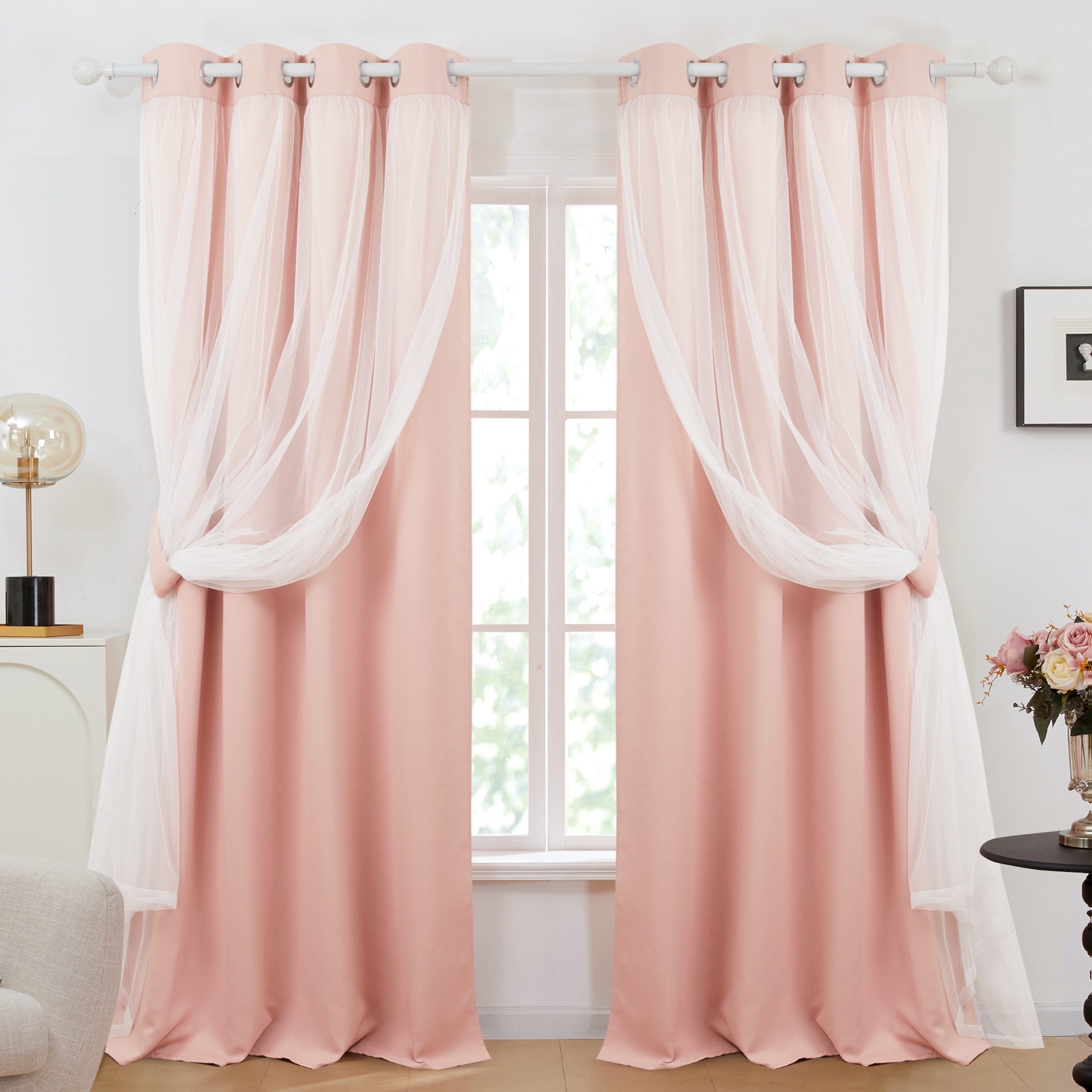 Deconovo Blackout Curtains with Sheer Overlay for Kids Room 2 Panels