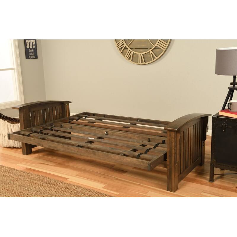 Somette Washington Queen-size Futon Set in Rustic Walnut Finish with Faux Leather Mattress