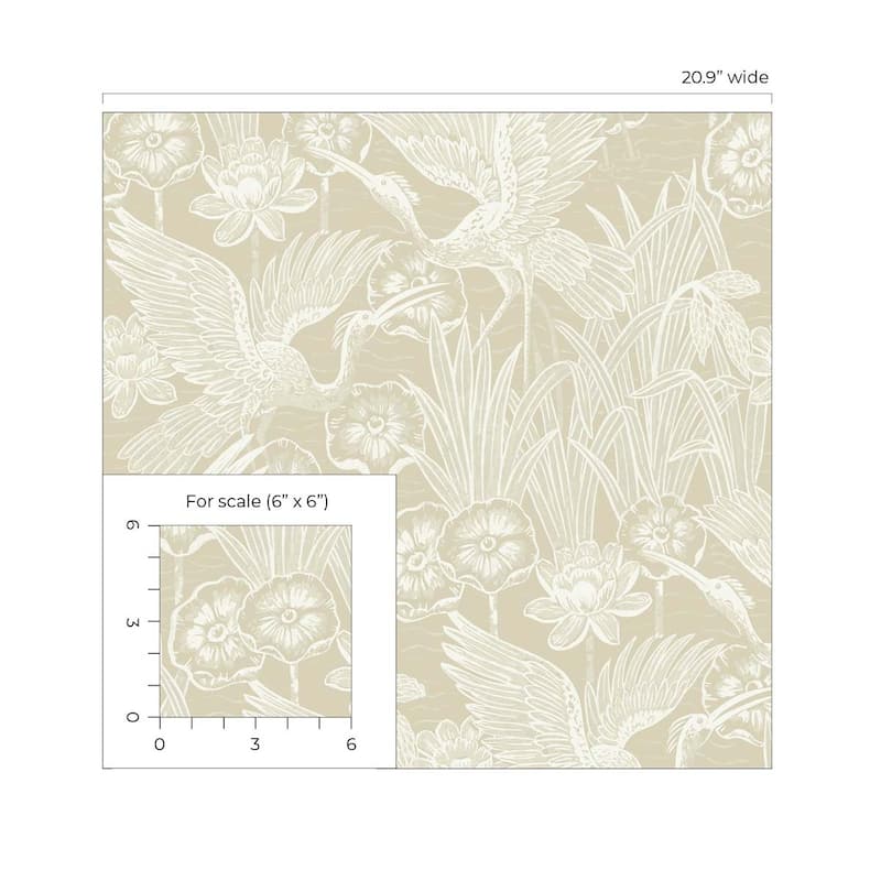 Seabrook Designs Marsh Cranes Nonwoven Unpasted Wallpaper
