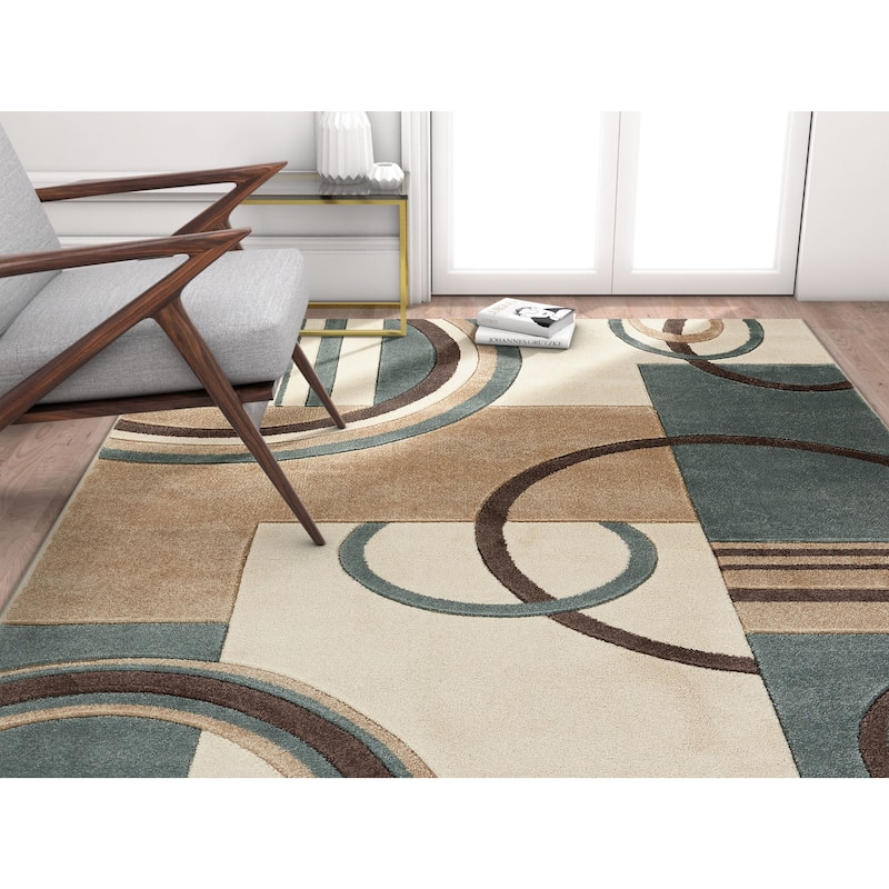 Well Woven Modern Geometric Arcs Shapes Area Rug - 3'11" x 5'3"